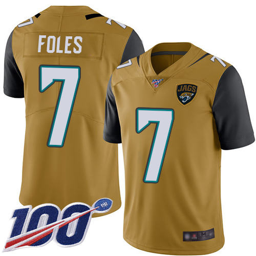 Nike Jacksonville Jaguars 7 Nick Foles Gold Men Stitched NFL Limited Rush 100th Season Jersey